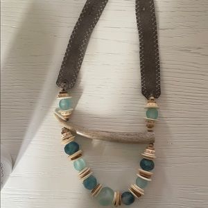 Twine and Twig antler and glass bead necklace.